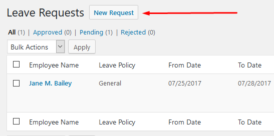 wp erp hrm leave request add new