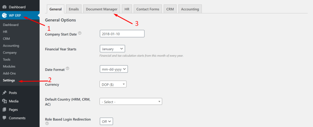 settings of document manager