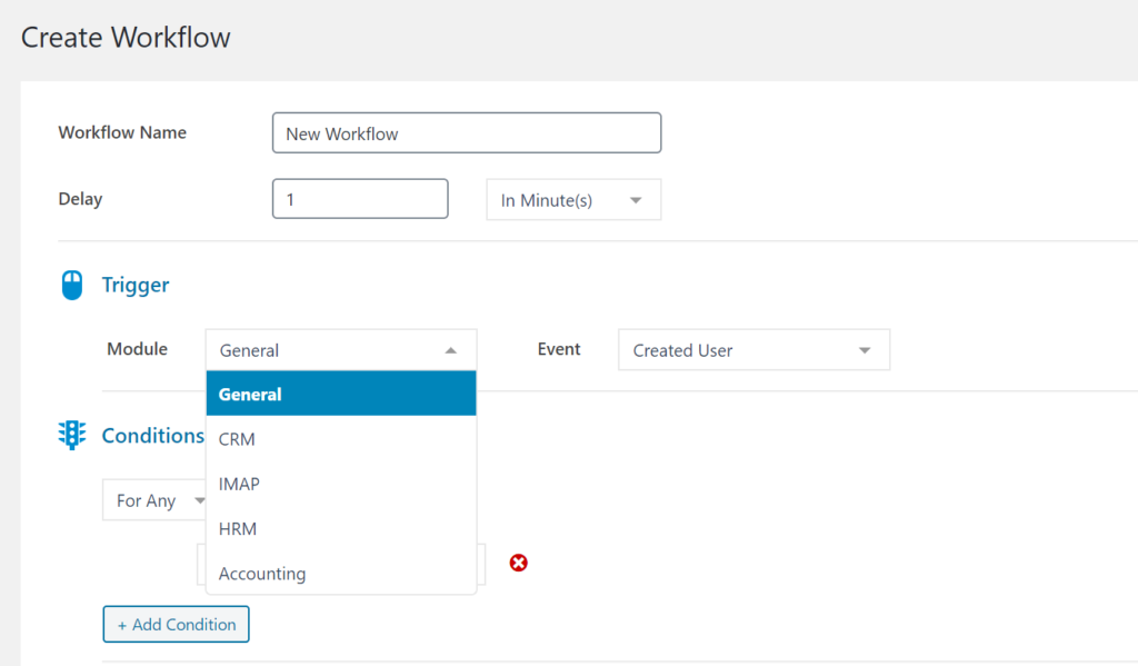 trigger module and an event.