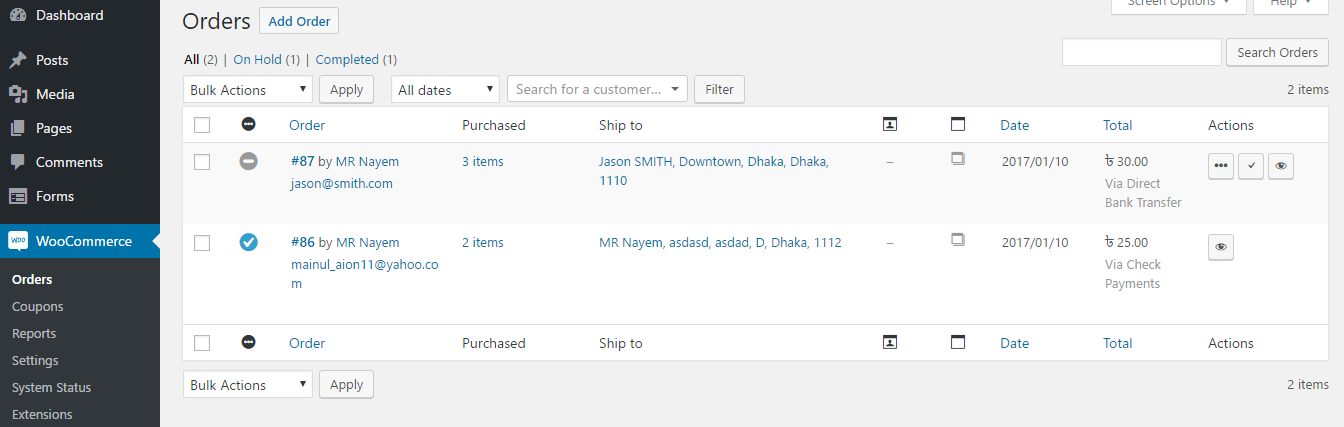 Managing WooCommerce orders