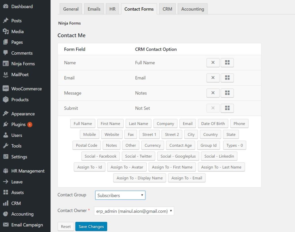 Integration with Contact Form 7, Ninja Forms and Gravity Forms