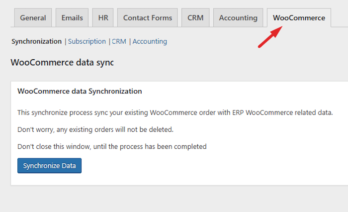 This is a screenshot of WoCommerce Settings_woocommerce crm