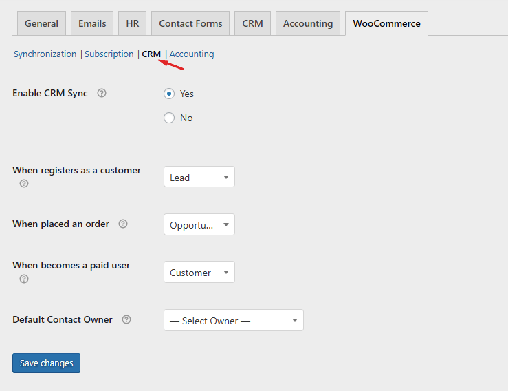 This is a screenshot of CRM_WP_ERP