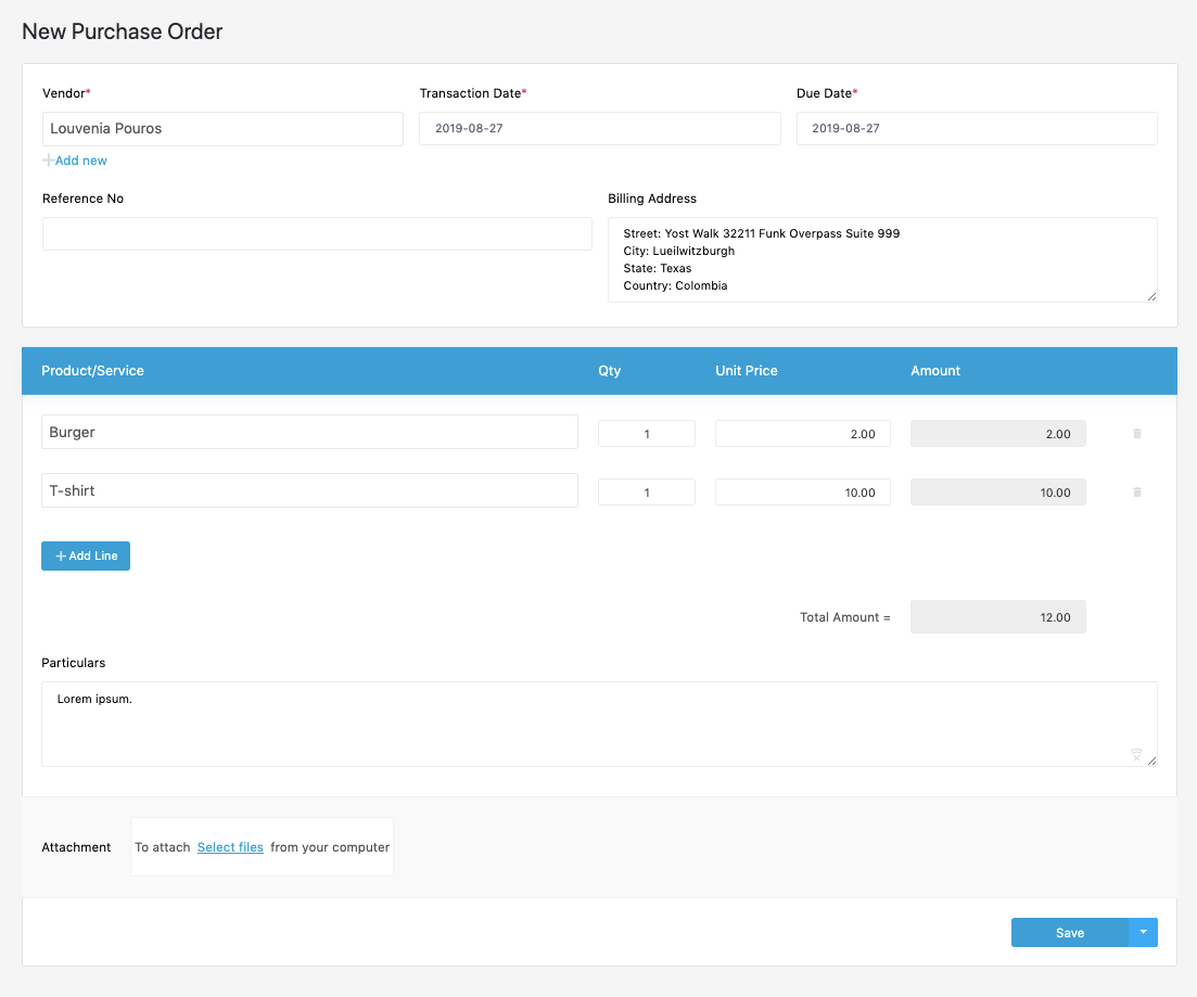 Create Purchase Order