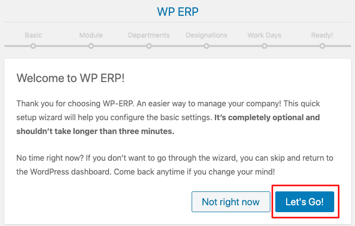 wp erp installation wizard