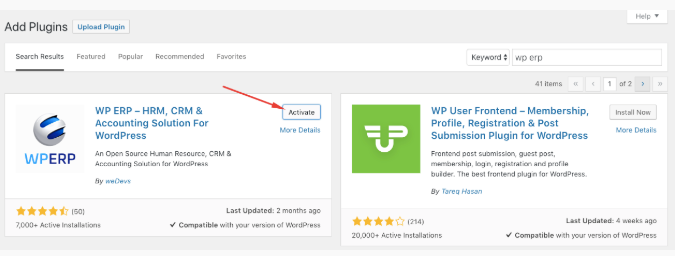 wp erp activation