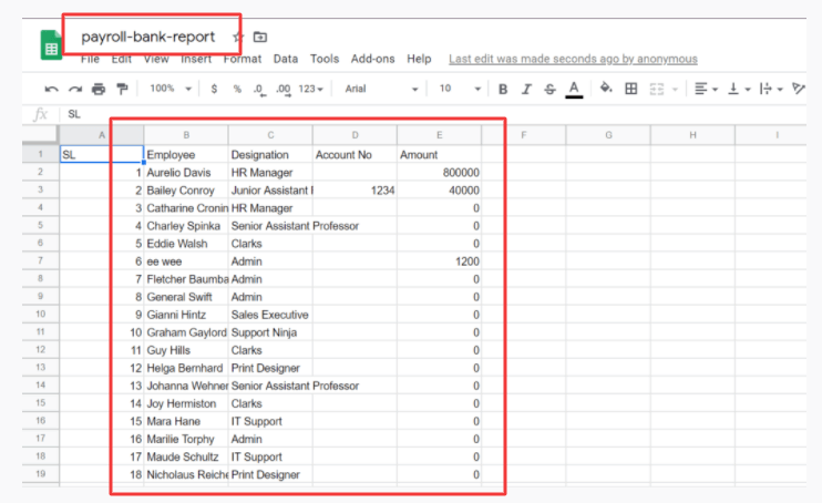 payroll bank report