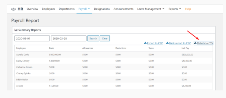 payroll user guide detail to csv