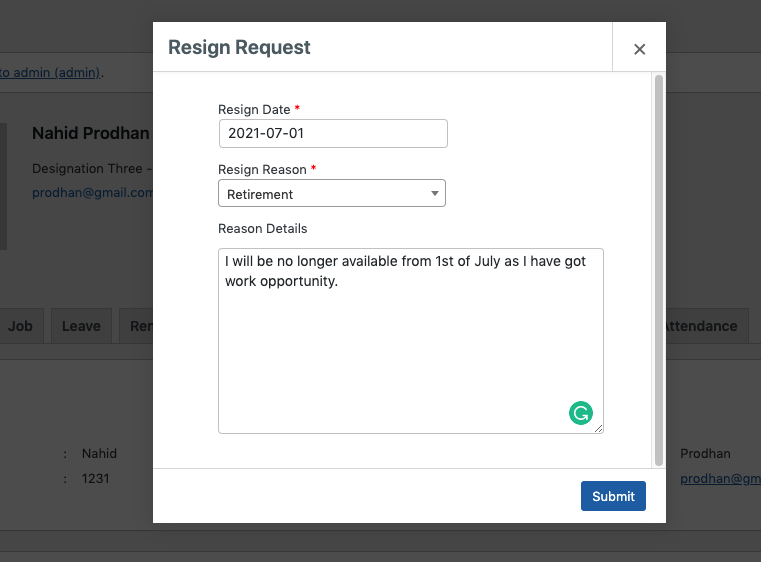 How To Send Employee Resignation Request using WP ERP Pro