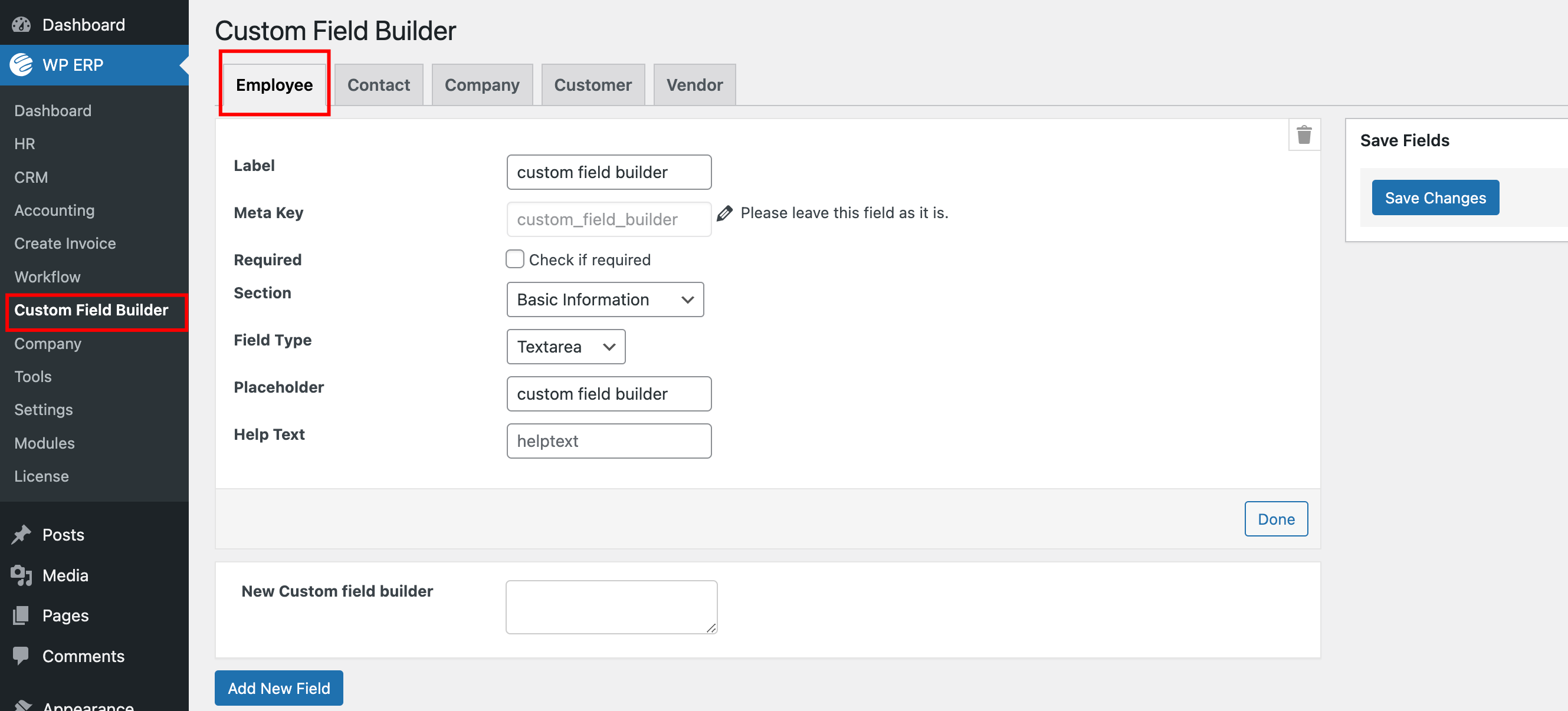 How to install & configure Custom Field Builder for WP ERP