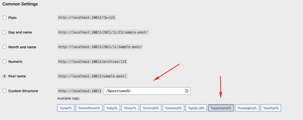 Configuring WordPress permalink settings