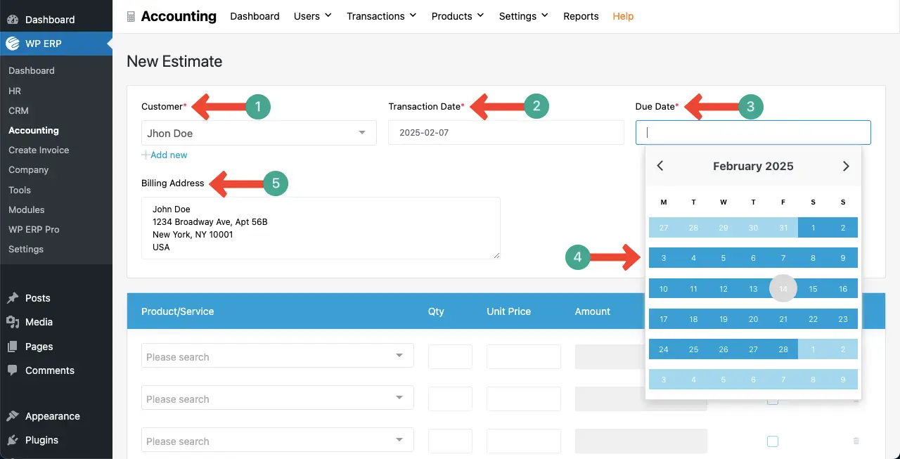 Add billing address and transaction date