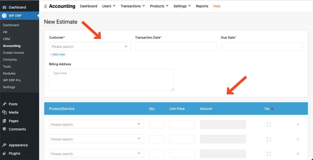 Add information to the New Estimate page