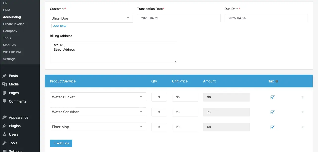Add information to the invoice