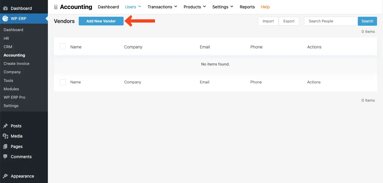 Add new vendor to WP ERP