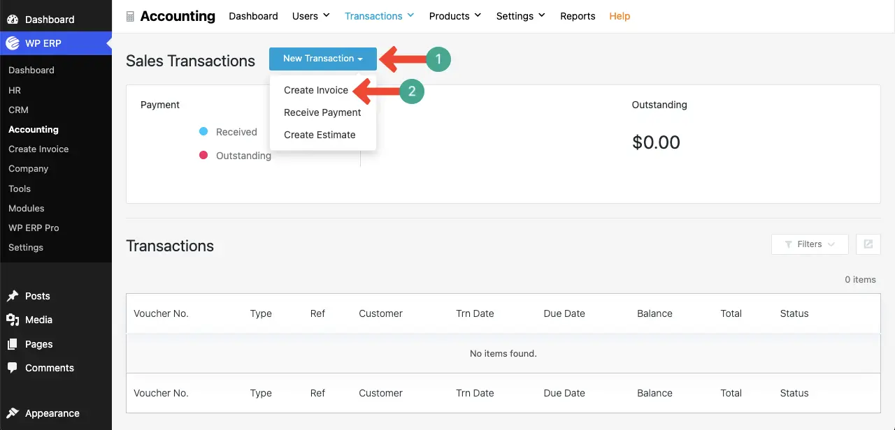 Create Invoice with WP ERP