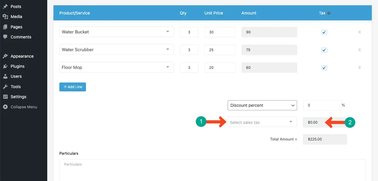 Select the tax option for the invoice