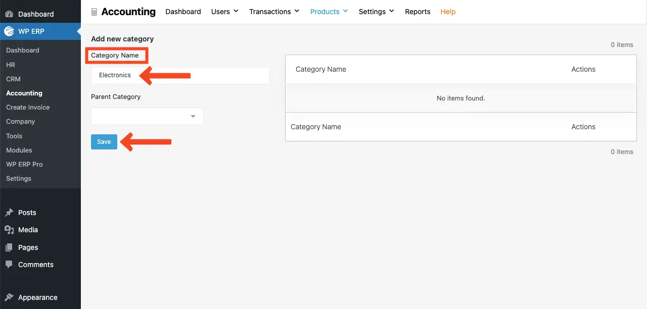 Write name for the product category