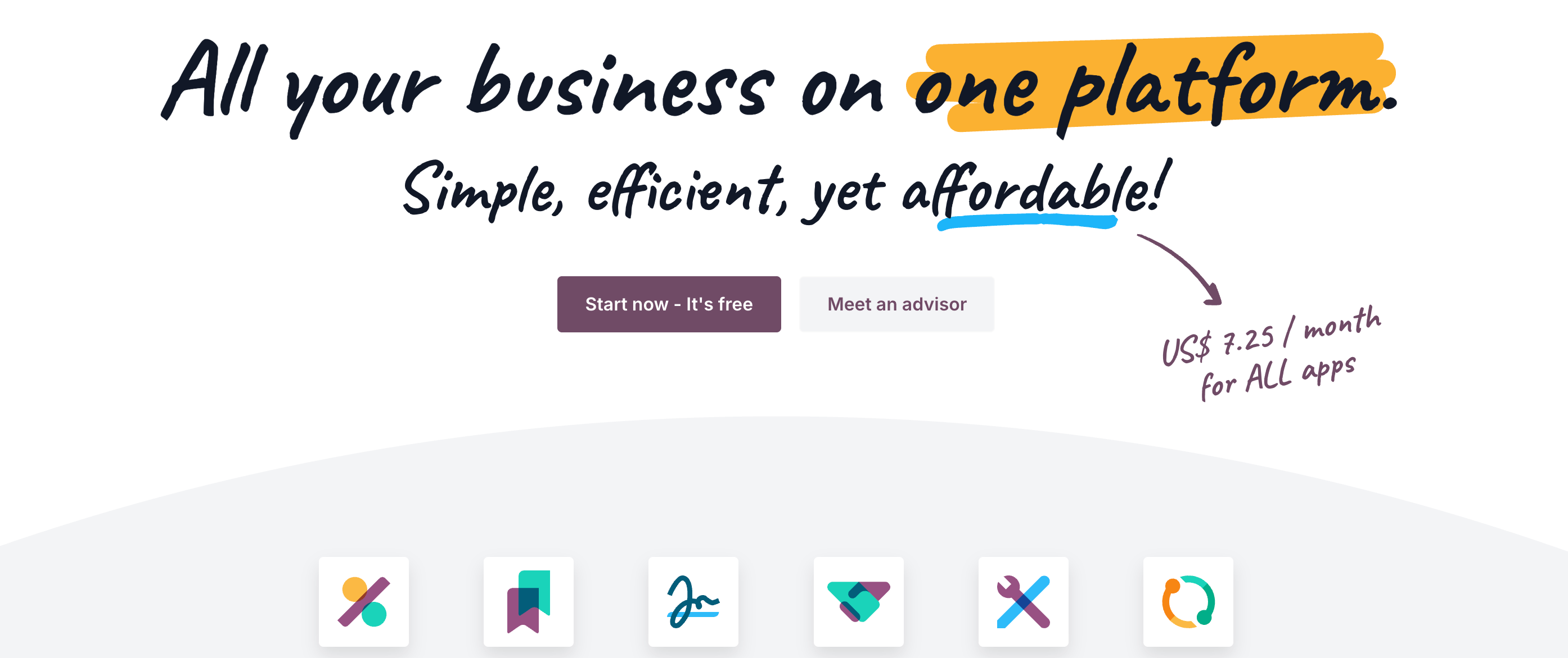 Homepage screenshot of the Odoo ERP for Startups