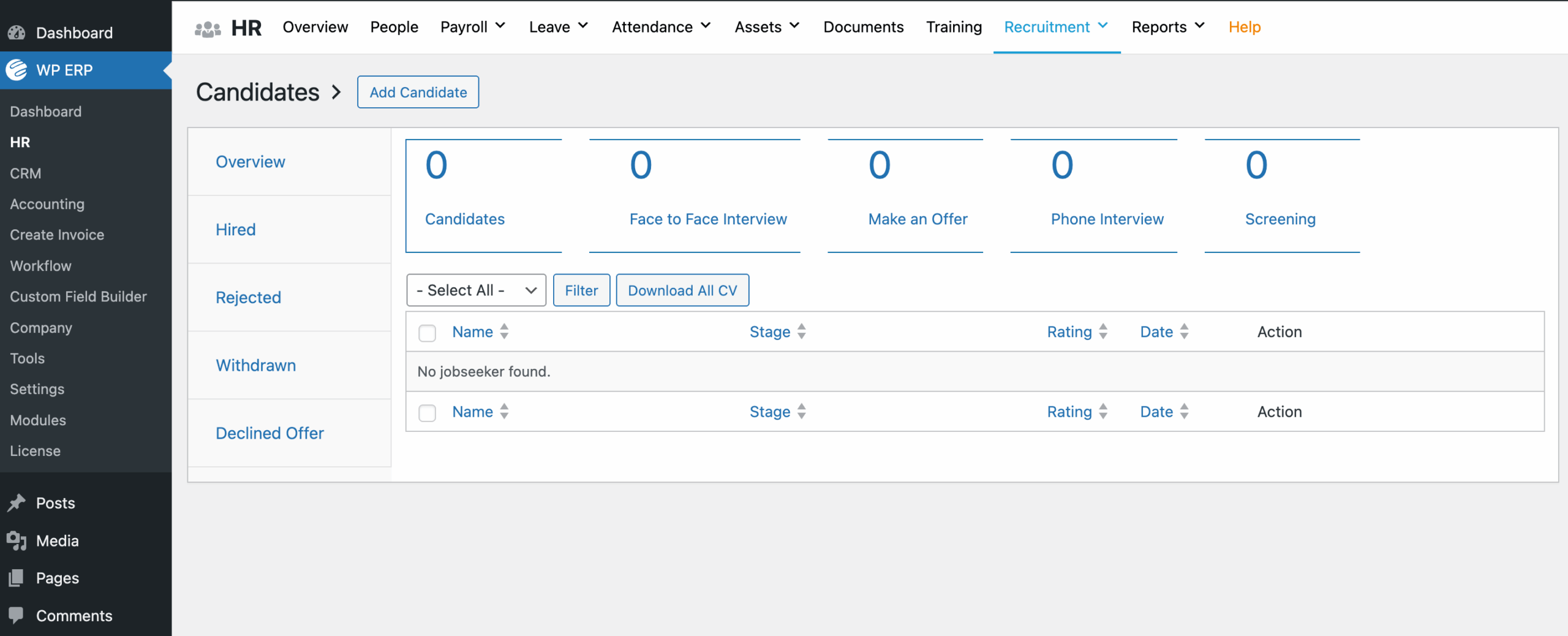 WP ERP plugin's recruitment interface