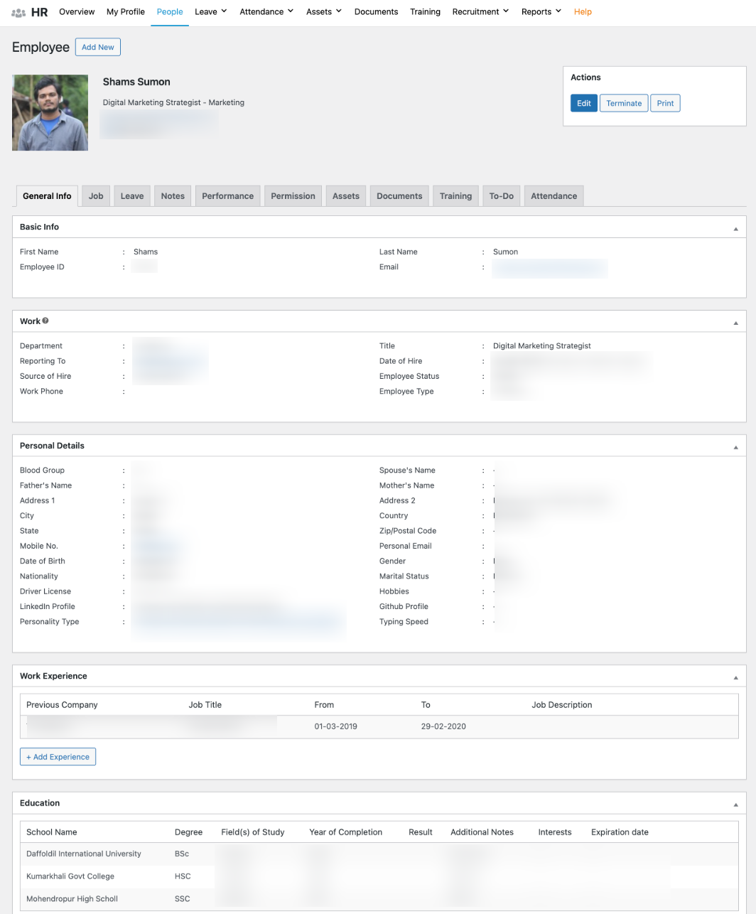 Employee profile 