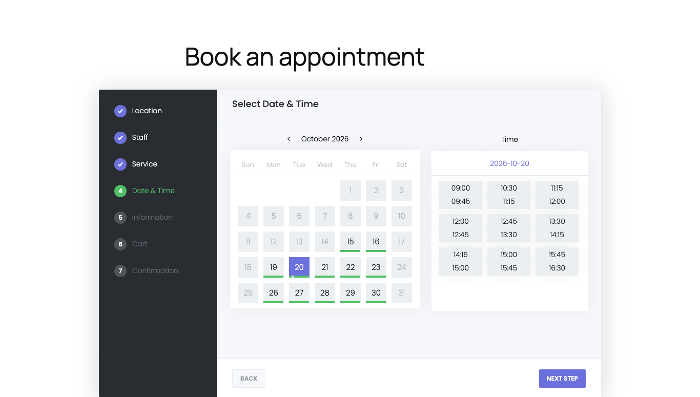 1. Booknetic: the most configurable appointment plugin we tested
Booknetic booking panel, date and time step
Screenshot file: https://drive.google.com/file/d/1-WH6lUY2p5m2gi_IapbwX9XN7NwyIOZa/view
What we measured. The core plugin creates 25 tables and registers 195 REST routes, which is how its React admin talks to WordPress. The booking page pulled 32 plugin files, 439 KB, for a 616 KB page in total. A four-step wizard asked for a business name, a first service and a staff member with weekly hours, then created the booking page itself. We had a working form in about two minutes.
What we liked. Staff work in a full-screen desk with its own menu and a "back to WordPress" button, so nobody has to learn the WordPress admin. The Workflow module (trigger and action chains for email, SMS, WhatsApp, Telegram and webhooks) and conditional custom fields are part of the core data model rather than bolted on. The Appearance module styles every step of the eight-step panel separately. The finished screen hands the customer a confirmation number plus Google Calendar and iCal buttons.
Where it falls short. The free limits are hard-coded: 1 staff, 1 location, 3 services, 20 bookings a month. The Basic plan has no add-ons at all, so Stripe, PayPal and Google Calendar start at Standard. The panel loads its 424 KB on every page of the site, not only where the shortcode sits. And in the free build, the "Powered by Booknetic" badge is declared 980 px wide, which made a 390 px phone render the whole page at 675 px, zoomed out. The step bar collapses correctly, but the panel sits in half the screen until that rule is fixed.
Pricing. Basic $45/yr (regular $89, 1 site), Standard $99, Premium $149 (5 sites), Elite $299 (unlimited, all 50+ add-ons). Lifetime from $99. 14-day refund.
Best for: clinics, salons and other multi-staff businesses that need conditional booking forms, automations that reach customers on messengers, and a staff desk separated from WordPress. Budget for Standard or higher, because Basic ships without integrations.
2. Amelia: appointments and events in one admin
Amelia step booking form, date and time step
Screenshot file: https://drive.google.com/file/d/19FfJqCJMExrXuATZSKv7l1m1fu399cBO/view
What we measured. Amelia installs 61 tables, the most in this test, because events, packages, resources and taxes each get their own schema. With one service and one employee the front form collapsed to three steps (date and time, your information, payment) and the booking was stored as approved. Pages without the form get no plugin files at all. The booking page is the heaviest here: 10 files, 5.2 MB, of which 2.35 MB is a single stylesheet. The admin dashboard weighs 10.7 MB.
What we liked. Event ticketing and appointments share one calendar, one customer list and one notification system. The admin lives inside the normal WordPress menu, employees get a default Monday to Friday 9 to 5 schedule, and the catalog shortcode lists services without a page builder. The developer documentation is the best of the seven: 48 pages covering hooks, 21 API endpoints and webhooks.
Where it falls short. The service duration list only offers multiples of the global time-slot step (30 minutes by default), so a 45-minute service means changing a site-wide setting first. The price field is cents-masked: typing 40 gave us $0.40. The Starter plan supports Square only. Among 64 recent WordPress.org reviews we read, bugs (17) and feature gaps (16) were the two most repeated complaints, and the December 2025 version 9 update is still cited for breaking sites.
Pricing. Starter $49/yr (1 site, Square), Standard $99, Pro $199 (1 site) or $329 (5), Elite $449 (20 sites). Lifetime from $299. 15-day refund.
Best for: sites that sell workshops or classes alongside appointments and want staff to manage both from the WordPress menu they already know. Cache the booking page and skip Starter.
3. Gravity Booking: booking fields inside Gravity Forms
Gravity Booking date and slot selection on the vendor demo
Screenshot file: https://drive.google.com/file/d/1AVqA08t0DpDpEcCTS7QrMa03XrqqA4xH/view
What we measured. Gravity Booking adds booking fields to Gravity Forms rather than shipping its own form, so we tested it on the vendor's demo site (Pro 2.8.1, Stripe in test mode). The add-on stores bookings as five custom post types plus post meta, exposes no REST routes and handles 43 admin-ajax actions. On the demo's form page it added 3 files, 84 KB, and nothing on other pages; Gravity Forms' own assets come on top. The booking took four select boxes (service, provider, date, slot) and 10 admin-ajax round trips before the price appeared.
What we liked. The booking lives inside a normal Gravity Forms form, so everything you already use there applies: conditional logic, notifications, entry export, the payment add-ons and the styling your theme gives forms. Capacity is tracked per slot and dropped from 5 to 4 the moment our booking went through. Basic already includes Google Calendar, payment gateways and coupons; Professional adds Outlook 365 and multi-day bookings; Business adds two-way Google sync and location-based booking.
Where it falls short. The real cost is Gravity Forms plus the add-on. Gravity Forms has no free edition (Basic $59/yr, and its Stripe and PayPal add-ons need Pro at $159/yr), so you pay at least $59 + $79 a year, or $159 + $79 if you take payments. The free add-on's WordPress.org listing has been closed since September 30, 2026, pending a review, so new users get it from the vendor. The confirmation page is Gravity Forms' default text with no booking details unless you edit it. On a 390 px phone the calendar renders 352 px wide and scrolls sideways. There is no REST API and no uninstall routine, and the slot price only appeared after we typed a capacity for the slot.
Pricing. Basic $79/yr, Professional $99, Business $129, each for 1 site (3, 10 and 1,000-site licences cost more). Lifetime $199, $249 and $299 (listed at $799 to $1,299 before the current discount). 14-day refund. Gravity Forms is sold separately from $59/yr.
Best for: sites that already run Gravity Forms and want appointments as one more field type in the forms they have, with payments handled by the Gravity Forms add-ons they already pay for. If you do not own Gravity Forms, one of the standalone plugins here is cheaper.
4. LatePoint: multiple payment gateways in the free version
LatePoint date and time step
Screenshot file: https://drive.google.com/file/d/1dFEOMJr80dj9Xmjk6-J_wxB_nkzJT4Fk/view
What we measured. The booking page needed only 5 plugin files, 540 KB, with no outside hosts: the fewest plugin asset requests among the standalone plugins in our test, though Booknetic's form weighed less in kilobytes. Other pages still load 481 KB. Under the hood LatePoint uses an order model: 44 tables including orders, order items, transactions and refunds. Its code exposes 245 actions and 334 filters, the widest hook surface of the seven, with 117 of them documented.
What we liked. Stripe Connect, PayPal and Razorpay are included in the free plugin. Among the appointment plugins here only Amelia's free version also takes card payments, and that is through Square alone. Every paid tier has the same features, so you pay for site count only. The confirmation screen issues an order code, a calendar link and a print view, and the customer is remembered for the next booking.
Where it falls short. "Allow Paying Locally" is off by default, so our first $40 booking failed at the final step with "The selected payment method is not available" until we switched it on. The setup wizard pre-checks a newsletter opt-in and the admin calls ipinfo.io to guess your country. Multiple agents, Google Calendar, custom fields and recurring bookings are all Pro. Nine of the last 28 releases carry security fixes, which shows active patching but also a steady stream of findings.
Pricing. Starter $79/yr (1 site, introductory; regular $99), Scale $149 (5 sites), Agency $299 (100 sites). Lifetime from $199. 14-day refund. Free-plan support replies in 2 to 3 working days.
Best for: one-person practices and small studios that need Stripe or PayPal on day one and want the fewest front-end requests, plus developers who extend through hooks. A second staff member means buying Pro.
5. Eventnetic: our pick for ticketed events
Eventnetic booking form with the ticket hold timer
Screenshot file: https://drive.google.com/file/d/1jqxyVZG5apMIA1VESseYhQdg3MI1YwzL/view
What we measured. The newest plugin in the test was listed on WordPress.org in September 2026 and shipped 10 releases in its first 27 days. It is also the smallest: 11.5 MB on disk, 31 tables, 118 REST routes, PHP 8.1 required. The event page pulled 8 files, 663 KB. Pages without a block get nothing. The booking flow has four steps and starts a ten-minute ticket hold the moment you pick a quantity.
What we liked. Ticket types carry their own price, capacity (shared with the event or an own limit), sale window, per-order limit and per-attendee questions. The wizard created the Events, My bookings and Thank you pages for us, and the thank-you page shows the order code, a ticket code per attendee and Google/ICS links. Email workflows with 15 triggers are in the free plan.
Where it falls short. It is young: 100+ installs and two reviews. "Create page" for an event produced a draft we had to publish ourselves, and until then the catalog card did nothing when clicked. The phone field defaulted to "International" and turned 2015550123 into an Egyptian number. Recurring dates, Stripe and PayPal, PDF and QR tickets are Starter and above.
Pricing. Starter $99 first year (renews at $199, 1 site), Pro $199 (5 sites), Elite $299 (25 sites, seat maps, WooCommerce). Lifetime from $199. 14-day refund.
Best for: workshops, conferences and performances that sell several ticket types and need attendee-level data at the door. It is not an appointment plugin; for time slots pick one of the others.
6. Bookly: the longest feature list, sold piece by piece
Bookly time step with 15-minute columns
Screenshot file: https://drive.google.com/file/d/1P9TZc0SVPHjMHcD7Ljfs-fz_gUrh7lbs/view
What we measured. Bookly has been in development since 2014. It creates 33 tables and 207 options, declares PHP 5.3.7 as its floor, and offers 28 actions, 25 filters and no REST routes, the least extensible code here. By default it loads 17 files, 1.2 MB, on every page of the site (a setting can restrict it to pages with the form). The form itself is five steps; step one is three native select boxes.
What we liked. The five-step wizard seeds sample services, staff and appointments so you see a working calendar within three minutes. Bookly Cloud sells SMS (from $0.10 per message in the US), WhatsApp and Stripe as a prepaid balance, so reminders work without API keys. The refund window is 30 days.
Where it falls short. On the Pro tier, paid features are 46 separate add-ons at $9.95 to $18.95 a year each: Stripe, PayPal, custom fields, recurring bookings and locations are all sold separately, and all 46 together cost $502.70 a year. Business bundles 16 of them and Ultimate 41, so the bundles are the cheaper route once you need more than a few. The visitor's browser calls ipinfo.io to guess the phone country. The free plan allows one staff member and five services with no online payment. Low-star reviews repeat two themes: slot bugs that lost bookings, and features that moved from Pro into paid add-ons.
Pricing. Pro $39/yr sale ($99, 1 site), Business $69 ($129) with 16 add-ons, Ultimate $159 ($199) with 41 add-ons. Lifetime from $99. 30-day refund.
Best for: owners who want SMS and WhatsApp reminders through a prepaid balance rather than a Twilio account, and who will buy Business or Ultimate to avoid add-on arithmetic. Not our first choice for projects that require a documented REST API.
7. Simply Schedule Appointments: the simplest schedule, no payments for free
Simply Schedule Appointments time step inside its iframe
Screenshot file: https://drive.google.com/file/d/1hX2F7vBxuS6A5oWSkMJIfFXiS7gLzUHH/view
What we measured. The free Basic edition adds 1 KB of CSS to ordinary pages, the cleanest footprint in the test, and only 9 tables of its own. The booking form, however, renders inside an iframe served from a REST endpoint and weighs 2.96 MB. The admin app is 7.4 MB on first load. The appointment-type wizard has five steps and no price field, because payments start at Professional.
What we liked. The wizard detected our timezone, date format and week start before asking anything. Availability is a weekly 30-minute grid with a configurable start-time increment, and the confirmation page gives the customer reschedule and cancel links out of the box. The plugin ships a release almost every week and holds a 5.0 rating from 155 reviews.
Where it falls short. No tier offers recurring appointments, coupons, deposits, locations or WooCommerce checkout. Both the admin and the visitor's browser call ip2c.org. The iframe makes the form harder to style than a shortcode. Patchstack lists 33 security advisories for the plugin in the last 12 months, and annual renewals are at full price.
Pricing. Plus $99/yr sale ($129), Professional $199 ($249, adds Stripe and PayPal), Business $399 ($499, adds team members), each for 1 site. Lifetime from $299. 30-day refund.
Best for: consultants and coaches with a weekly schedule and a Google Calendar, on sites where no plugin JavaScript may load outside the booking page. Teams need the Business tier.
Which one should you install?
Booknetic is our best pick for a service business with staff: the deepest configuration and automation, with the caveat that Basic has no integrations and the free build needs its mobile badge fixed.
Amelia if you sell events and appointments together and your team prefers the standard WordPress admin.
Gravity Booking if your forms already run on Gravity Forms and you want bookings as one more field in them.
LatePoint if you need Stripe or PayPal without a licence and the fewest front-end files.
Eventnetic if you sell tickets rather than time slots.
Bookly if prepaid SMS and WhatsApp matter more than code extensibility.
Simply Schedule Appointments if a weekly availability grid is all you need and you do not take payments.
Frequently asked questions
Which WordPress booking plugin is free? All seven have free versions. Booknetic's free version is available directly from its website rather than WordPress.org, and Gravity Booking's free add-on only works with a paid Gravity Forms licence. The free plans differ in what they cut: staff count (Booknetic, Bookly, LatePoint) or payments (Simply Schedule Appointments has none, Eventnetic is offline only).
Which booking plugin takes payments in the free version? LatePoint includes Stripe Connect, PayPal and Razorpay for free. Amelia's free version supports Square. Gravity Booking takes payments through the Gravity Forms Stripe and PayPal add-ons, which need Gravity Forms Pro. Booknetic, Bookly and Eventnetic accept offline payment only, and Simply Schedule Appointments has no payment step until the Professional tier.
Which booking plugin is the lightest? On the booking page, Booknetic (439 KB of plugin files) and LatePoint (540 KB, in only 5 files) were the lightest. Amelia was the heaviest at 5.2 MB. Gravity Booking added 84 KB in 3 files on the vendor's demo, excluding Gravity Forms' own scripts, so that figure is not directly comparable. On pages without a form, Amelia, Eventnetic and Simply Schedule Appointments load nothing or close to it, while Bookly adds 1.2 MB everywhere unless you change its asset setting.
Do these plugins work with Elementor and WooCommerce? Every plugin here offers shortcodes or blocks that drop into Elementor. Five of the seven offer WooCommerce checkout as a paid feature: an add-on for Booknetic and Bookly, Standard and above for Amelia, Pro for LatePoint, Elite for Eventnetic. Simply Schedule Appointments does not offer it in any plan, and Gravity Booking takes payment through Gravity Forms instead.